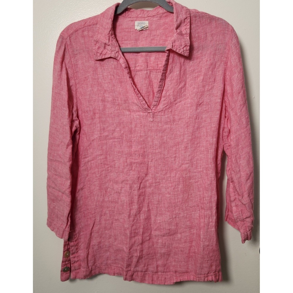 Sigrid‎ Olsen Women's Pink Linen Tunic Top Button Detail Medium Beach Lagenlook